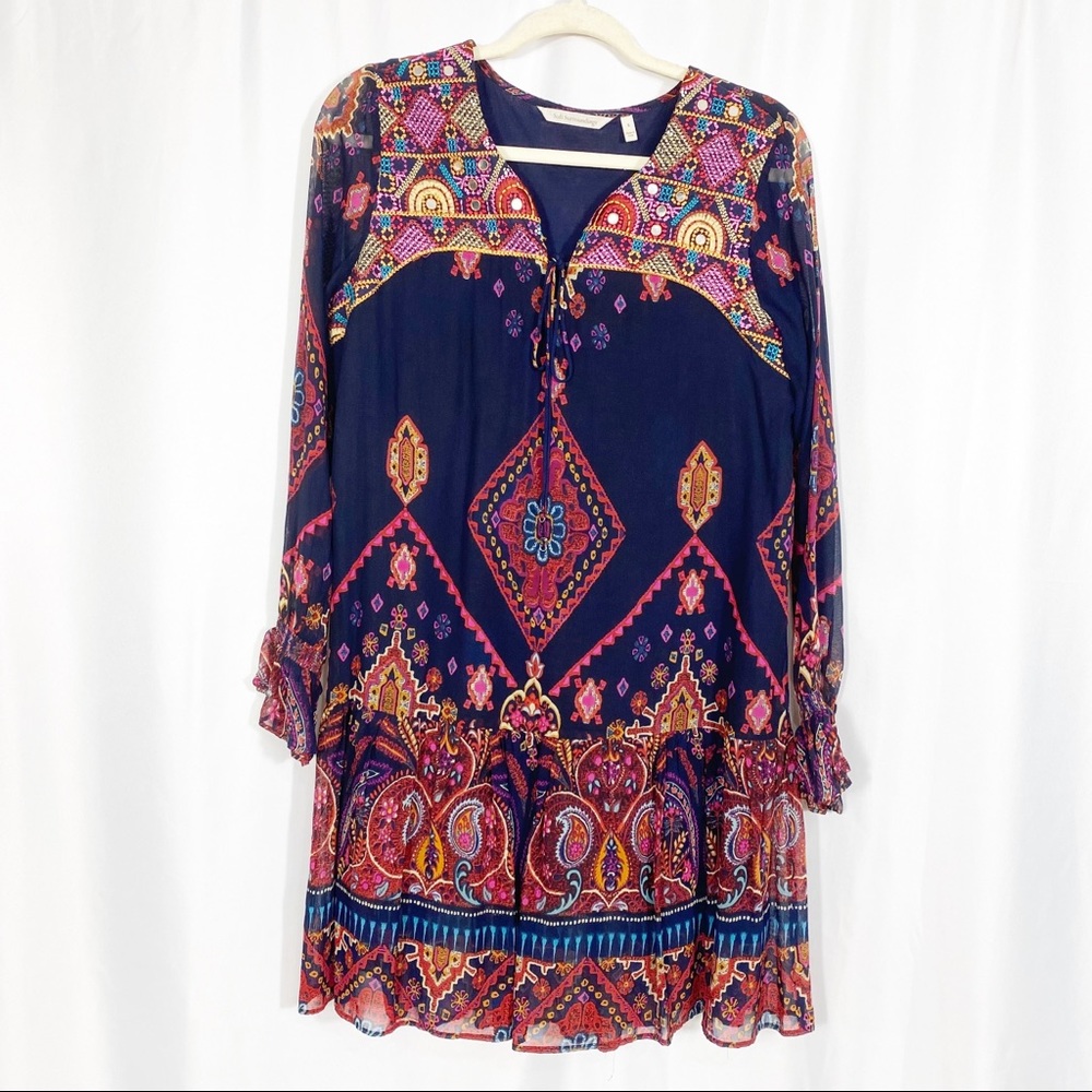 Soft Surroundings Iskra Paisley Floral Embroidered Bohemian Tunic: Navy Blue - Picture 3 of 14